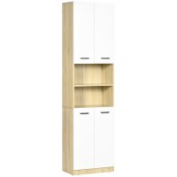 Dulap Baie din PAL Alb cu 2 Dulapioare cu Usi si 2 Rafturi Deschise, Design Anti rasturnare, 53x33.5x195.7 cm kleankin | Aosom RO - 1