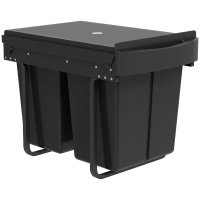 Coș de gunoi glisant HOMCOM sub chiuvetă, 2 x 20L, găleți detașabile, 52 x 33,5 x 41 cm, negru | Aosom Romania - 1
