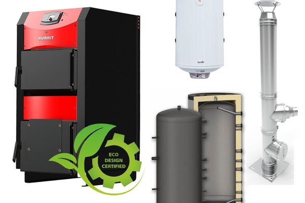 Pachet Centrala pe combustibil solid ​Sunsystem Burnit NWB PRIME 40 kW, Puffer P 1000l, Cos inox 6 ml 200 mm, Boiler Termoelectric Fornello 100l