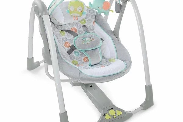 Leagan electric Ingenuity Swing 'n Go pentru bebelusi, 5 viteze, 8 melodii, sunete naturale, WhisperQuiet, Hybridrive, pliabil, multicolor