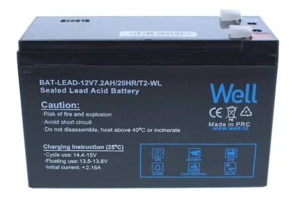 Acumulator plumb acid Well 12V 7.2AH, borne late, terminal T2