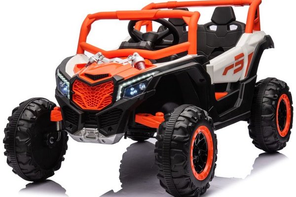 Kinderauto Warrior, UTV electric pentru copii, 4x4, 120W, 12V 7Ah, roti moi Premium, culoare portocalie
