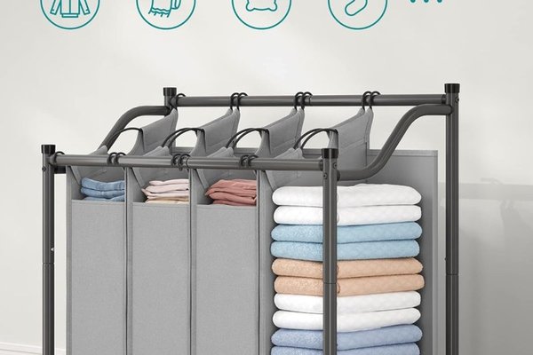 Organizator cu roti pentru baie, Songmics, 4 x 35L, 87.5 x 38.5 x 67 cm, LSF005, Gri