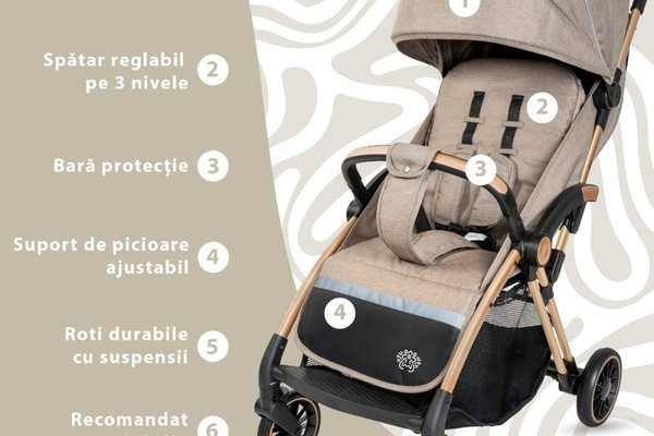 Carucior sport AppeKids Upp ultracompact cu pliere automata Bubble Beige
