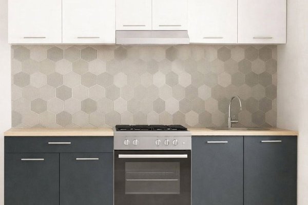 Set de bucatarie GERMANIA 220 cm, 5 unitati, 1 sertar, blat gros antracit si alb