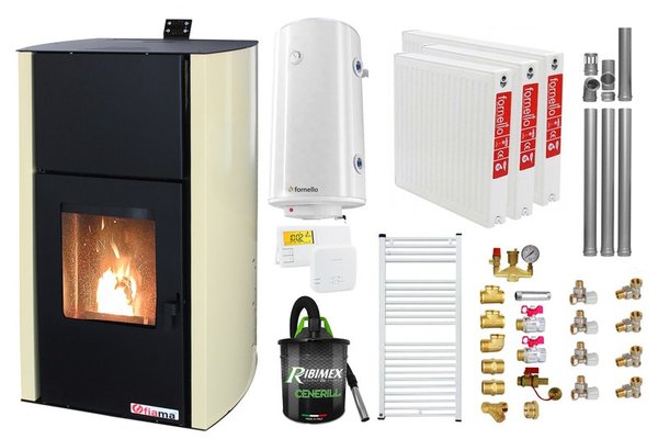 Pachet Complet Termosemineu pe Peleti Fornello Fiama Confort 12 kW pentru Incalzire Eficienta
