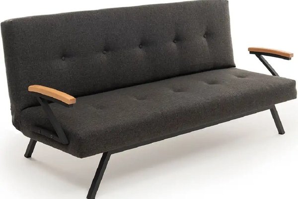Canapea extensibila Newyork, 180x100 cm – stofă gri & metal negru