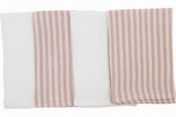 Set 4 Lavete Bubaba din Muselina - 40x40 cm, Pink Stripes