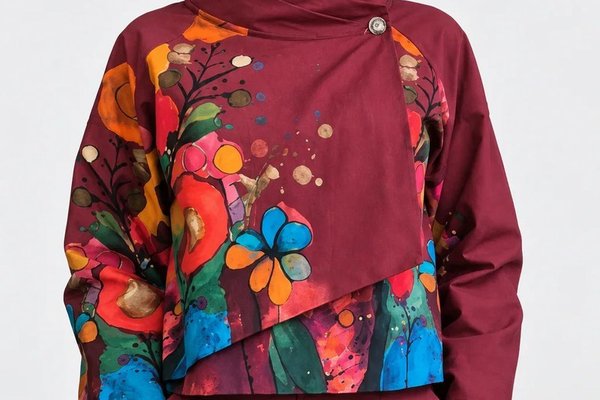 Jacheta scurta bordo cu imprimeu floral abstract