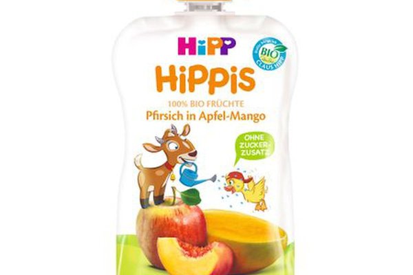 Piure de fructe HiPP cu piersica, mar si mango, 100g, pentru copii de la 12 luni