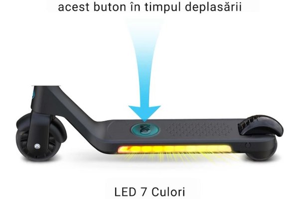 Trotineta electrica GentleKids verde, cu lumini LED, ghidon reglabil, putere 80w, greutate suportata 50 kg, viteza maxima 5-8 kmh, varsta 3 ani+