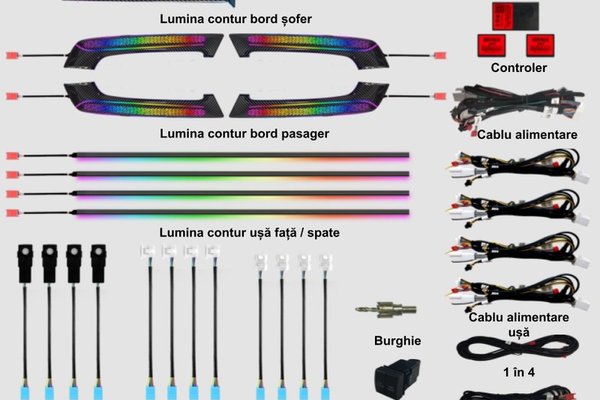 Kit Lumini Ambientale RGB pentru Toyota Land Cruiser Prado 2014-2023, 22 Piese cu Control Bluetooth