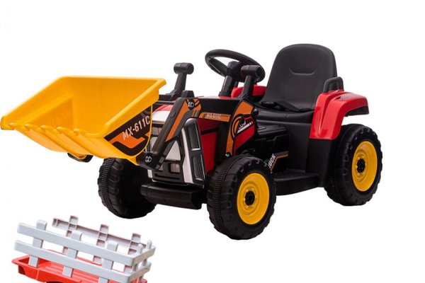 Excavator electric + remorca Kinderauto Farm Traktor 60W 12V RC, Bluetooth  Rosu