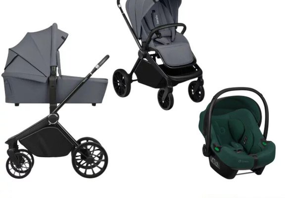 Carucior 3 in 1 Lionelo Mika Plus cu scoica auto Verde, testat ADAC, reversibil, cu ventilatie 3D, accesorii incluse, suport pentru greutate pana la 22 kg