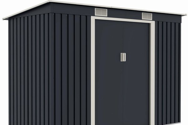 Căsuță de grădină metalică MESTERINO S2001-B, Gri/Bej, 261x121x176 cm, cu uși culisante și bază metalică