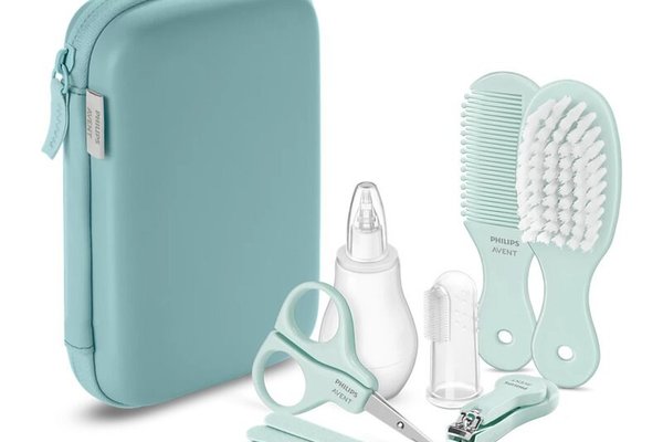 Set de ingrijire, Philips Avent, Include aspirator nazal, periuta de dinti pentru deget, forfecuta, unghiera, pile, pieptan si perie par, Toate intr-o cutie de depozitare, Compact, 0 luni+, Green