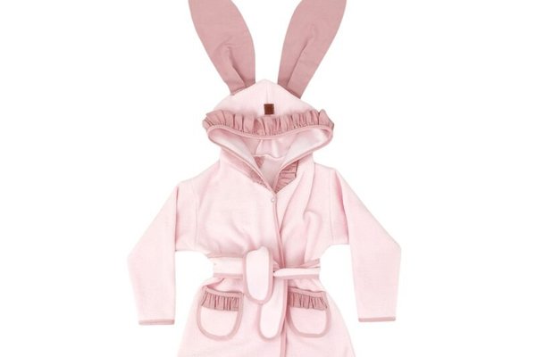 Halat de baie MimiNu cu urechi pentru bebelusi 6-24 luni, din bumbac si thermo fleece, colectia Royal Powder Pink