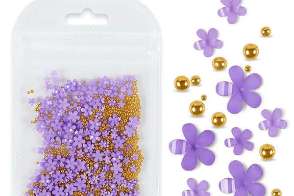 Decoratiune Unghii Floricele Mov Plus Caviar