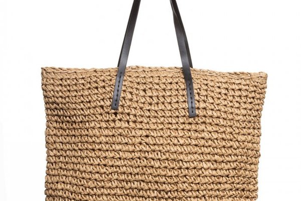 Geanta shopper din fibre de hartie cu manere din piele ecologica, bej inchis