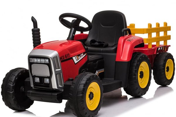 Tractoras electric Kinderauto BJ-611, 70W, 12V PREMIUM cu remorca si telecomanda Rosu
