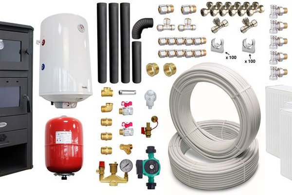 Pachet incalzire si apa calda pentru 3 camere Termosemineu pe lemne, brichete si carbune Fornello MILANO E, 24 KW, cuptor, Ivory, 580x560x1060 mm, boiler termoelectric 100l, teava, vas expansiune, pompa circulatie, calorifere, kit evacuare si fitingu