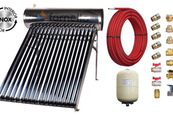 Pachet panou solar presurizat compact FORNELLO SPP-470-H58/1800-18-c cu 18 tuburi vidate de tip heat pipe si boiler din inox de 160 litri, Teava, Vas Expansiune si Fitinguri montaj