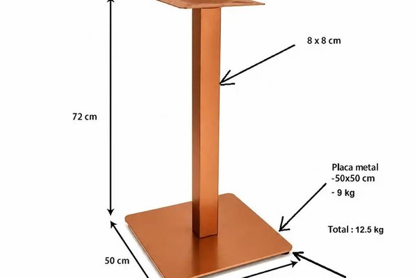Picior metalic cu finisaj cupru pentru mese 80x80 cm