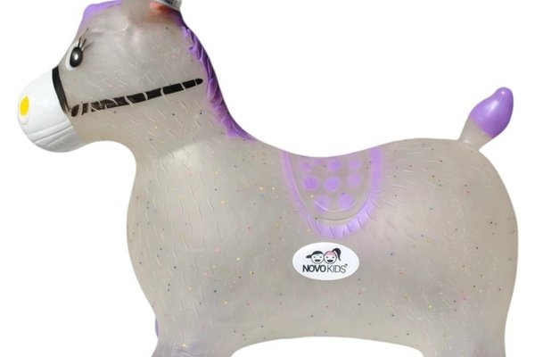 Calut Gonflabil Interactiv Novokids Jumping Donkey cu Sunete si Lumini, 55x50x25 cm, Mov-Gri