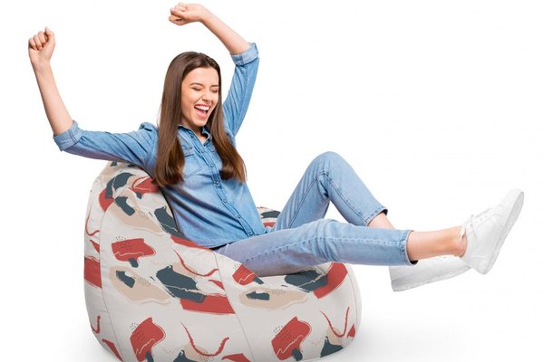 Fotoliu Puf Bean Bag tip Para XL bej cu model rosu si gri