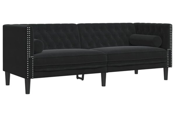 Canapea Chesterfield cu pernute/3 locuri, negru, catifea