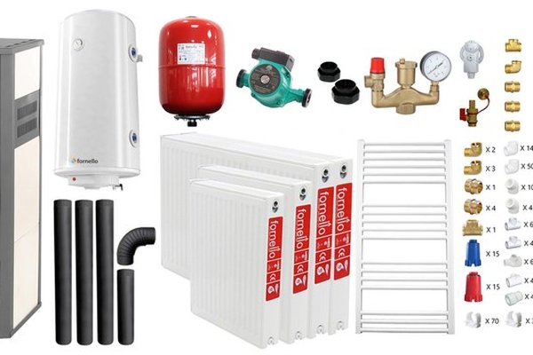Sistem de incalzire si apa calda pentru 3 camere - Termosemineu Fornello Roma E, Ivory, 22 kW, 49x45x103 cm