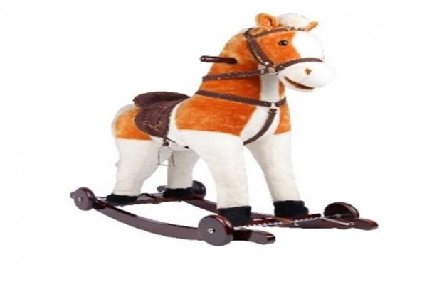Calut balansoar pentru copii Novokids Rocking Horse XXL BeigeAlb din plus, cu roti, platforma detasabila, functie trotineta fara pedale, dimensiuni 85x37x77 cm, greutate suportata 50 kg