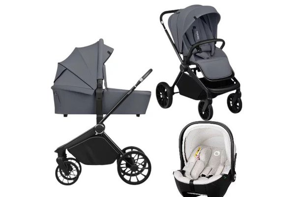Carucior 3 in 1 Lionelo Mika Plus cu Scoica Auto Moxie Bej, Reversibil si Ventilatie 3D, Pana la 22 kg, Gri