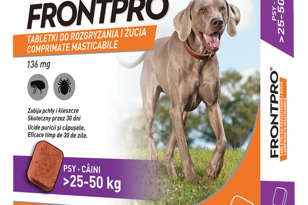 Comprimate masticabile antiparazitare caini, Frontpro XL, 136 mg, >25-50 kg, 3 buc/ cutie
