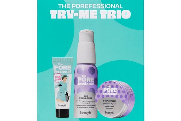 Set pentru Curatarea Porilor, Benefit, Try Me Trio, Primer, Demachiant, Masca