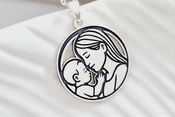Lantisor cu medalion rotund - Piesă de suflet - mama si bebe Argint 925 - Lant forzatina