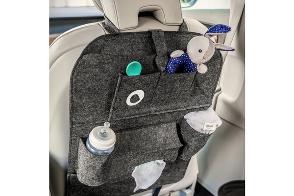 Lionelo Organizator Auto 2 in 1 cu Protectie Spatar, 7 Buzunare, Gri, 70x55x40 cm