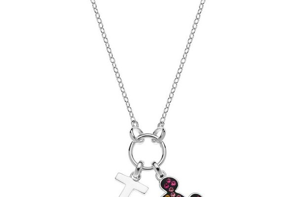 Colier Disney cu Initiala Numelui I si simbol Mickey Mouse - Argint 925 cu Zirconia Colorate