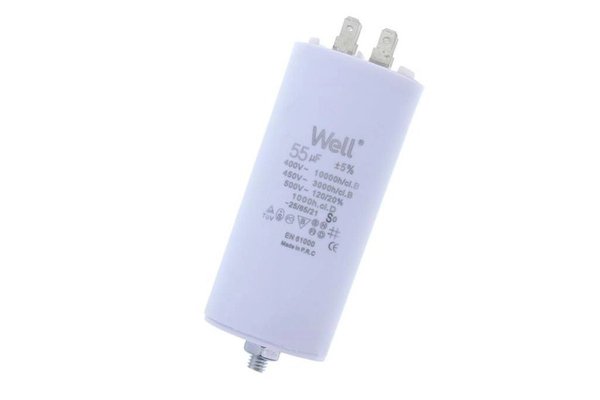 Condensator de pornire pentru motor 400V 55uF cu prindere prin surub, marca Well
