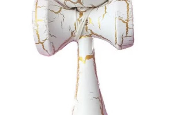 UB Kendama profesionala din lemn 18 cm model clasic cu design crapat culoare ALB