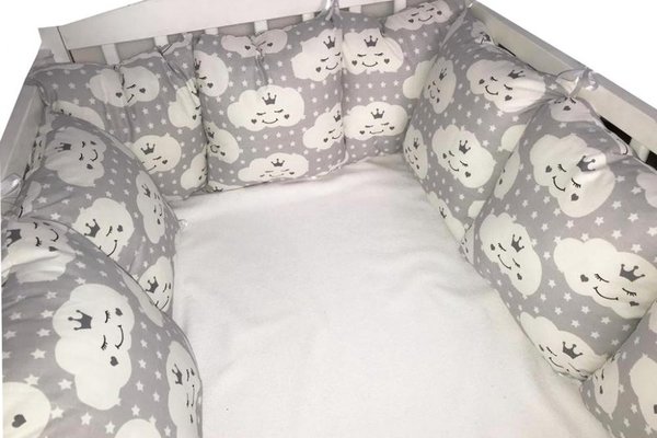 Set de aparatori pufoase h35 pat 140x70 cm DeLuxe Norisori pe gri