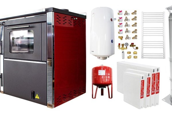 Pachet Incalzire si Apa Calda 3 Camere Termosemineu FORNELLO STAR Red 34 kW pe Combustibil Solid cu Plita si Cuptor