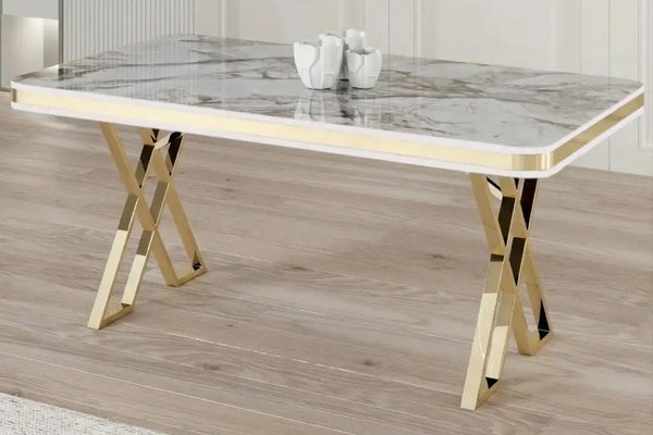 Masa Lux cu aspect de marmura alba, 160 x 80 x 74 cm