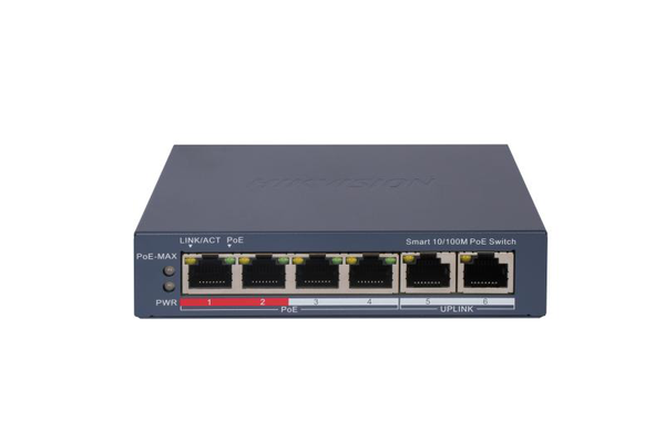 Hikvision DS-3E1106P-EI Switch PoE: 4 porturi PoE de 10/100 Mbps si 2 porturi RJ45