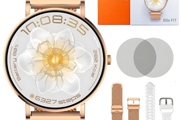 Smartwatch Dama Vivendo ELLA PRO, Ecran AMOLED 1.32 inch, Fitness, Apel Bluetooth, Notificari, ChatGPT AI, Incarcare Wireless, Rezistent la Apa IP68, 2 Curele Incluse
