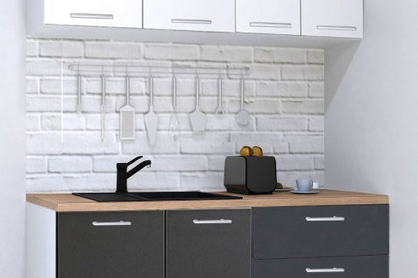 Set de Bucatarie GERMANIA 140 cm, 4 Corpuri cu 3 Sertare, Blat Gros Antracit si Alb