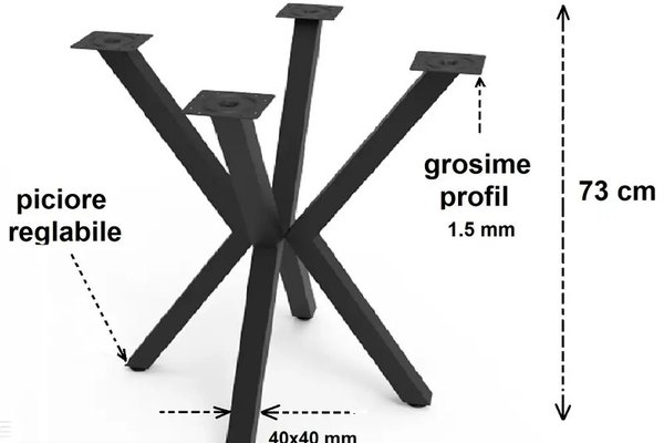 Picioare pentru masa rotunda sau patrata metal, culoare negru,70 cm