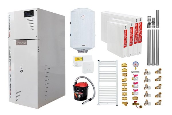 Pachet Centrala Termica pe Peleti Fornello Rossi Camino Compact 25 kW cu Accesorii Complete