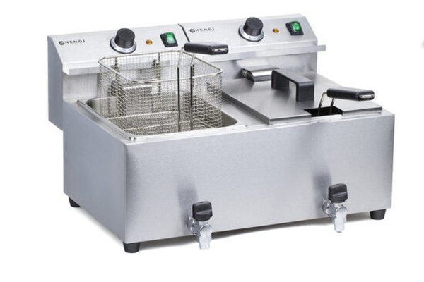 Friteuza electrica profesionala dubla Master Cook, 2x8 litri, 2x3500 W, inox, cu robinet scurgere ulei
