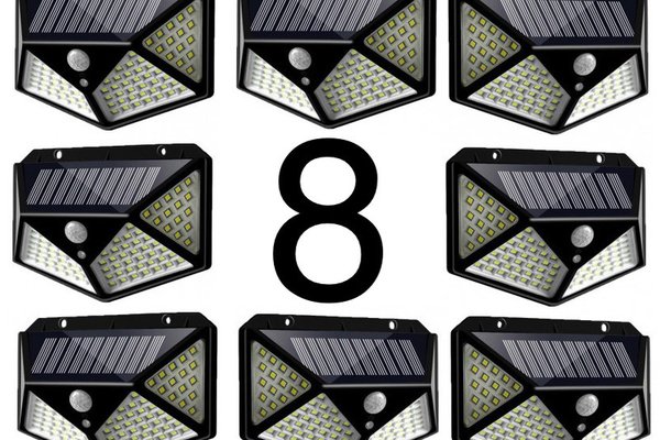 Set 8 Lampi ULTRA 100 LED Solare cu senzor de miscare si lumina 3 moduri ILUMINARE